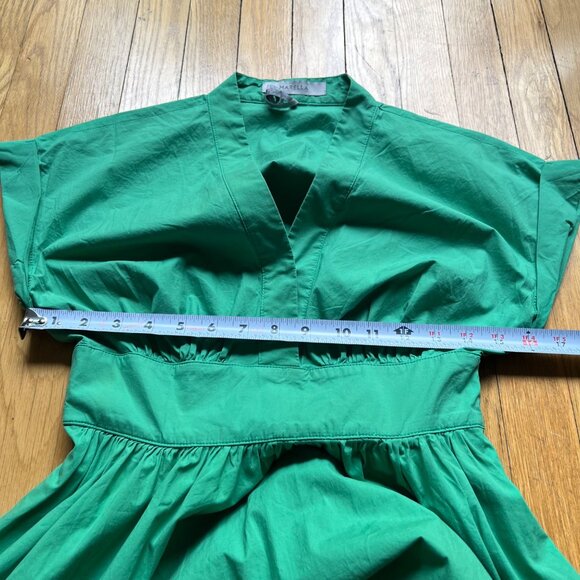 Marella Size 2 Emerald Green Bobbio Cotton Ruched Cap Sleeve A-Line Midi Dress - Picture 8 of 16